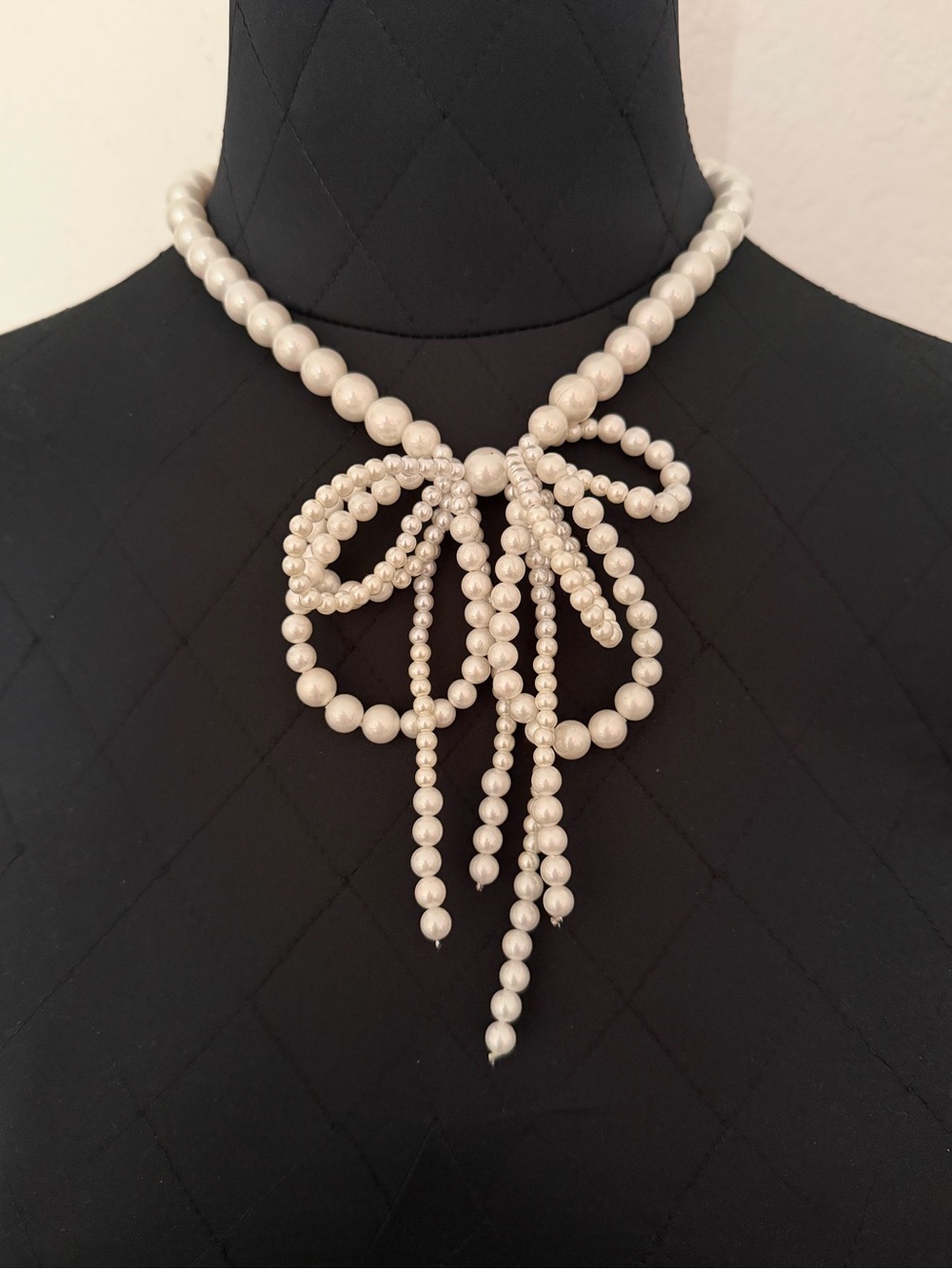 Anthropologie Pearlescent Bow Drop Necklace - White